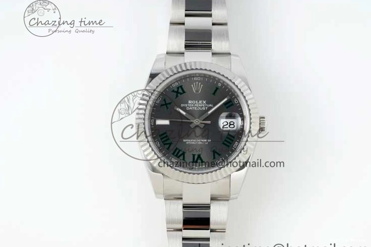 0212 DateJust 41 126334 NTF 1:1 Best Edition 904L Steel Gray Dial Green Roman on Oyster Bracelet VR ZeroBulk 2285